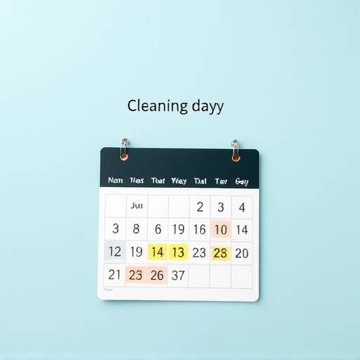 Calendar with highlighted days for weekly cleaning tasks.
